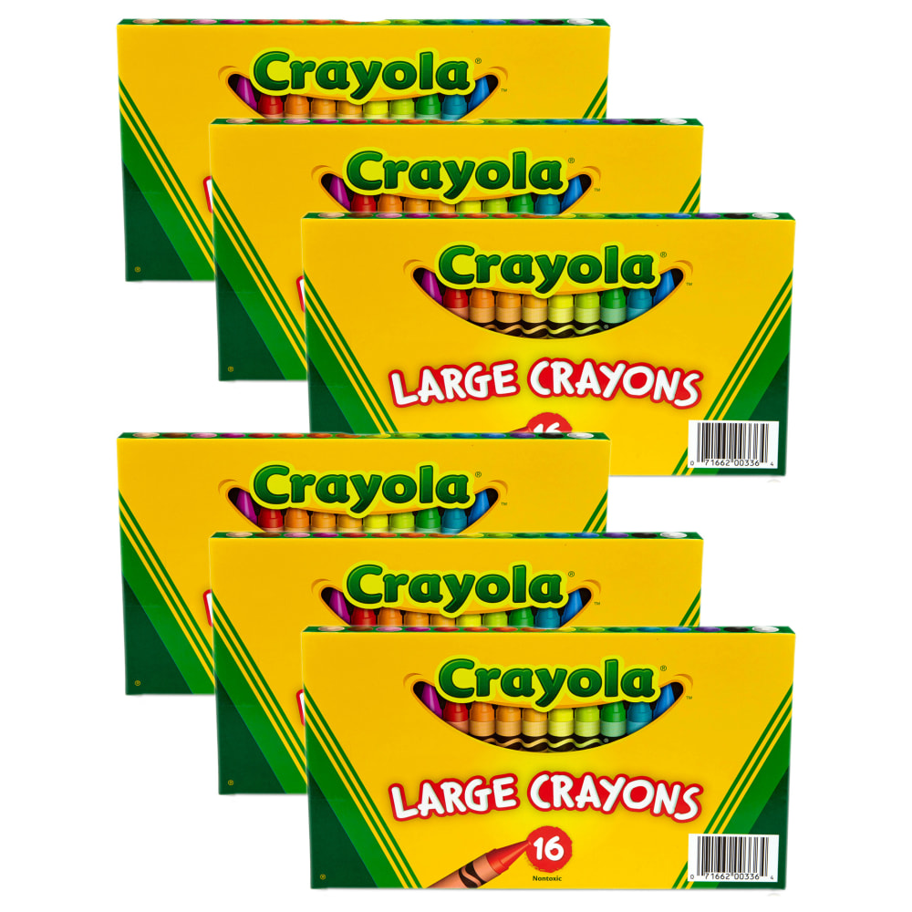 Crayola Large Crayons, Classic Colors, 16 Per Pack, Set Of 6 Packs MPN:BIN336-6