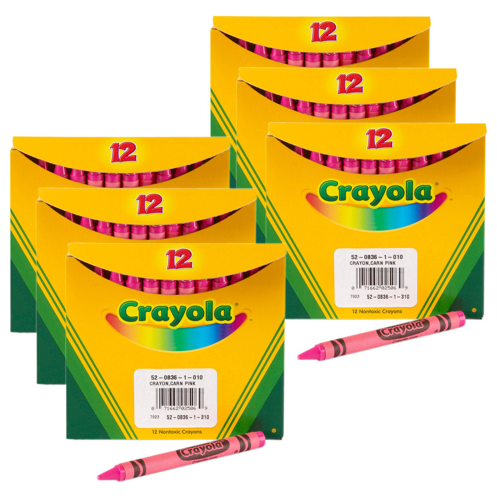 Crayola Bulk Crayons, Regular Size, Carnation Pink, 12 Per Pack, Set Of 6 Packs MPN:BIN520836010-6