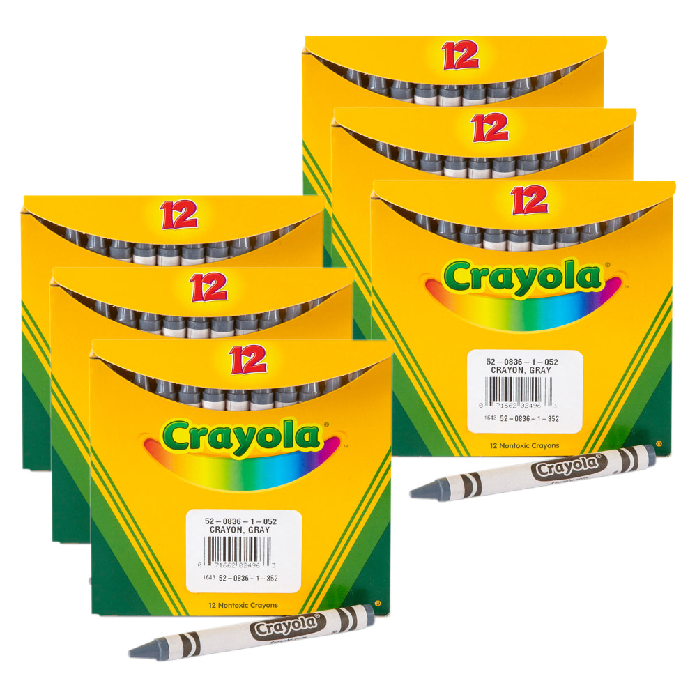 Crayola Bulk Crayons, Regular Size, Gray, 12 Per Pack, Set Of 6 Packs MPN:BIN520836052-6
