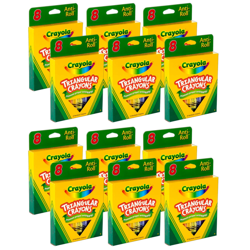 Crayola Triangular Crayons, Large Size, Assorted Colors, 8 Crayons Per Box, Set Of 12 Boxes MPN:BIN524008-12
