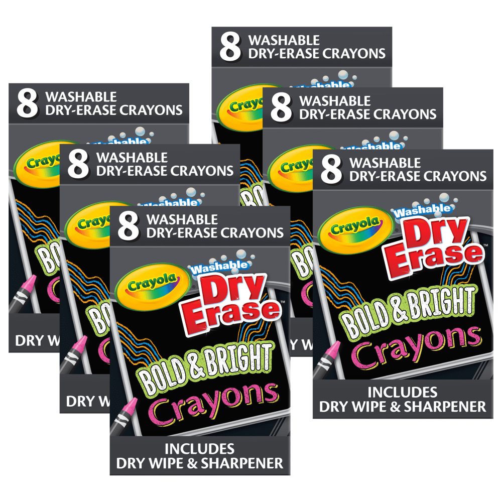 Crayola Dry Erase Washable Crayons, Bright Colors, 8 Per Pack, Set Of 6 Packs MPN:BIN985202-6