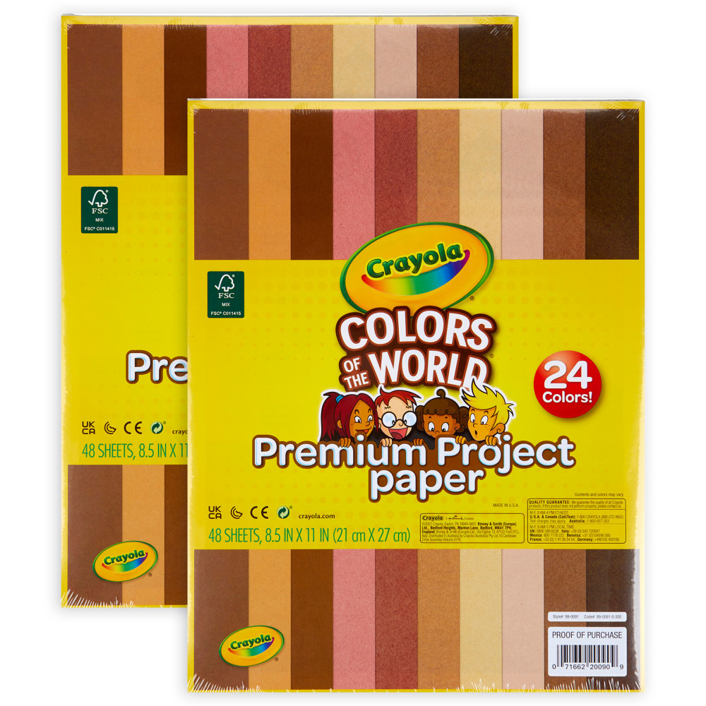 Crayola Colors Of The World Premium Project Paper, 8-1/2in x 11in, Assorted Colors, 48 Sheets Per Pack, Set Of 2 Packs MPN:BIN990091-2