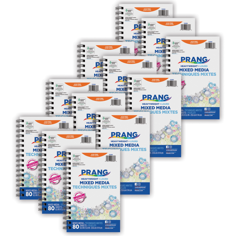 Prang Mixed Media Journals, 8-1/2in x 5-1/2in, White, 80 Sheets Per Journal, Pack Of 12 Journals MPN:PAC2362-12
