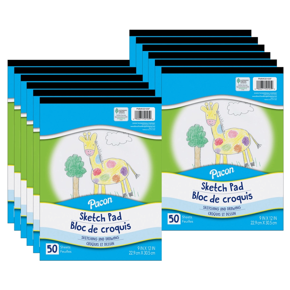 Pacon Sketch Pads, 9in x 12in, White, 50 Sheets Per Pad, Pack Of 12 Pads MPN:PACMMK50105F-12