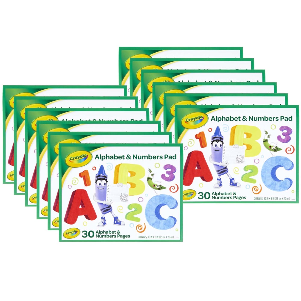 Crayola Alphabet & Numbers Pads, 8in x 10in, White, 30 Sheets Per Pad, Pack Of 12 Pads MPN:BIN993406-12