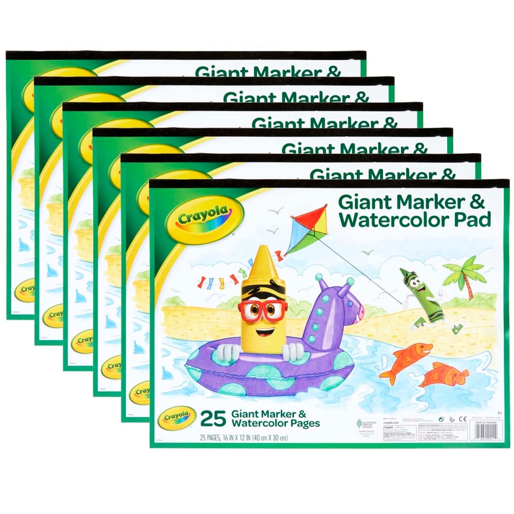 Crayola Giant Marker & Watercolor Pads, 12in x 16in, White, 25 Sheets Per Pad, Pack Of 6 Pads MPN:BIN993411-6