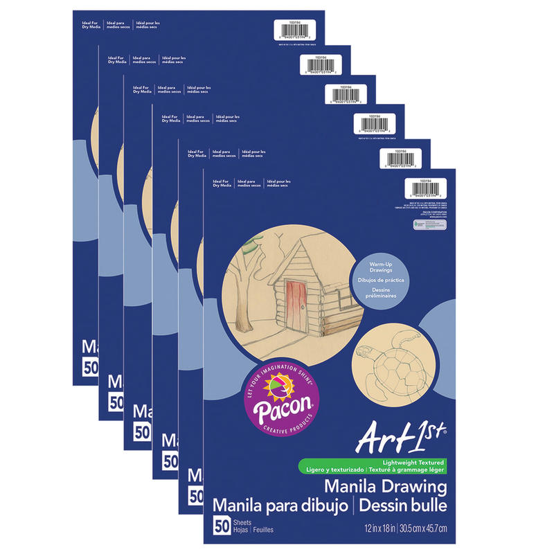 Pacon Ucreate Drawing Paper, 12in x 18in, Manila, 50 Sheets Per Pack, Case Of 6 Packs MPN:PAC103194-6