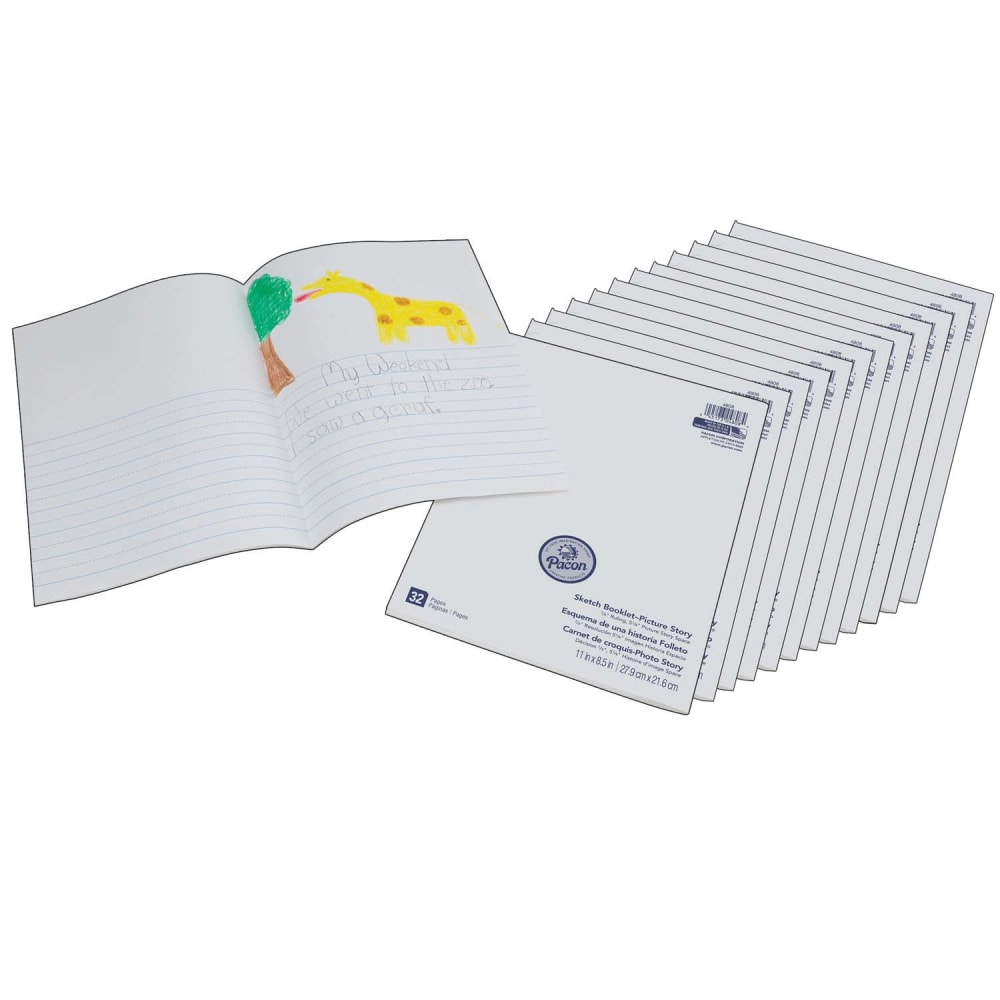 Pacon Prang Beginner Sketch Booklets, Picture Story, 8-1/2in x 11in, 16 Sheets, White, Pack Of 12 Booklets MPN:PAC4808-12