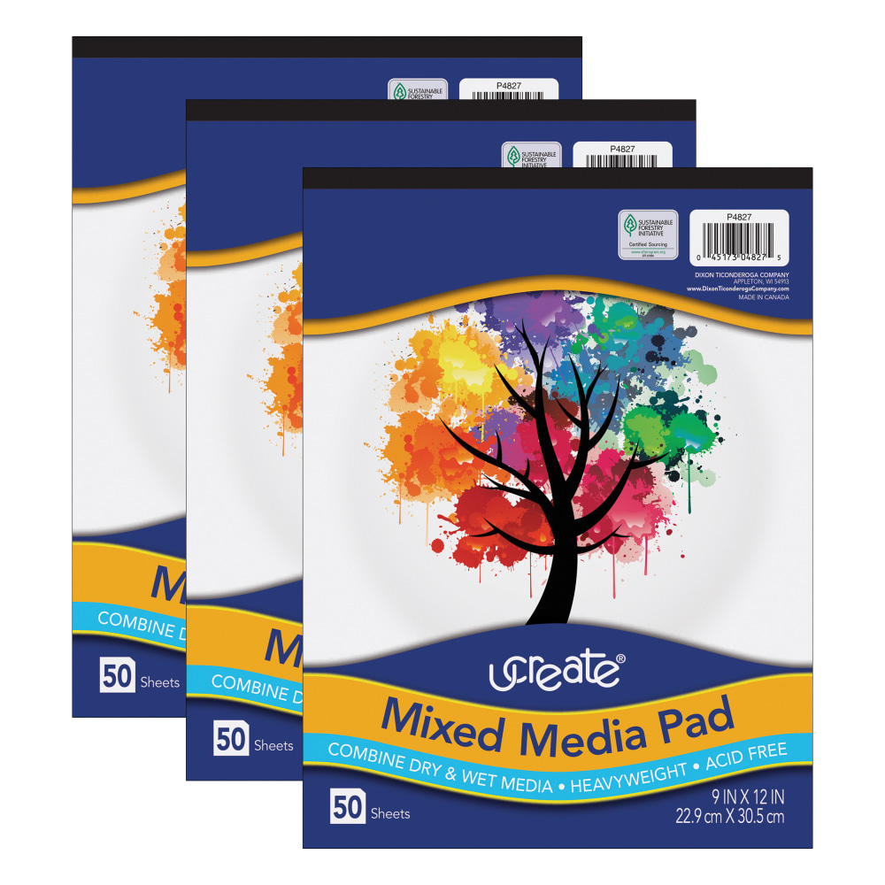 UCreate Mixed Media Pads, 9in x 12in, White, 50 Sheets Per Pad, Pack Of 3 Pads MPN:PAC4827-3