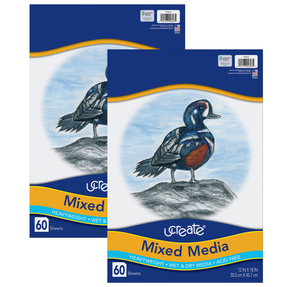 Pacon UCreate Mixed Media Art Paper, Heavyweight, 12in x 18in, 60 Sheets Per Pack, Set Of 2 Packs MPN:PAC4843-2
