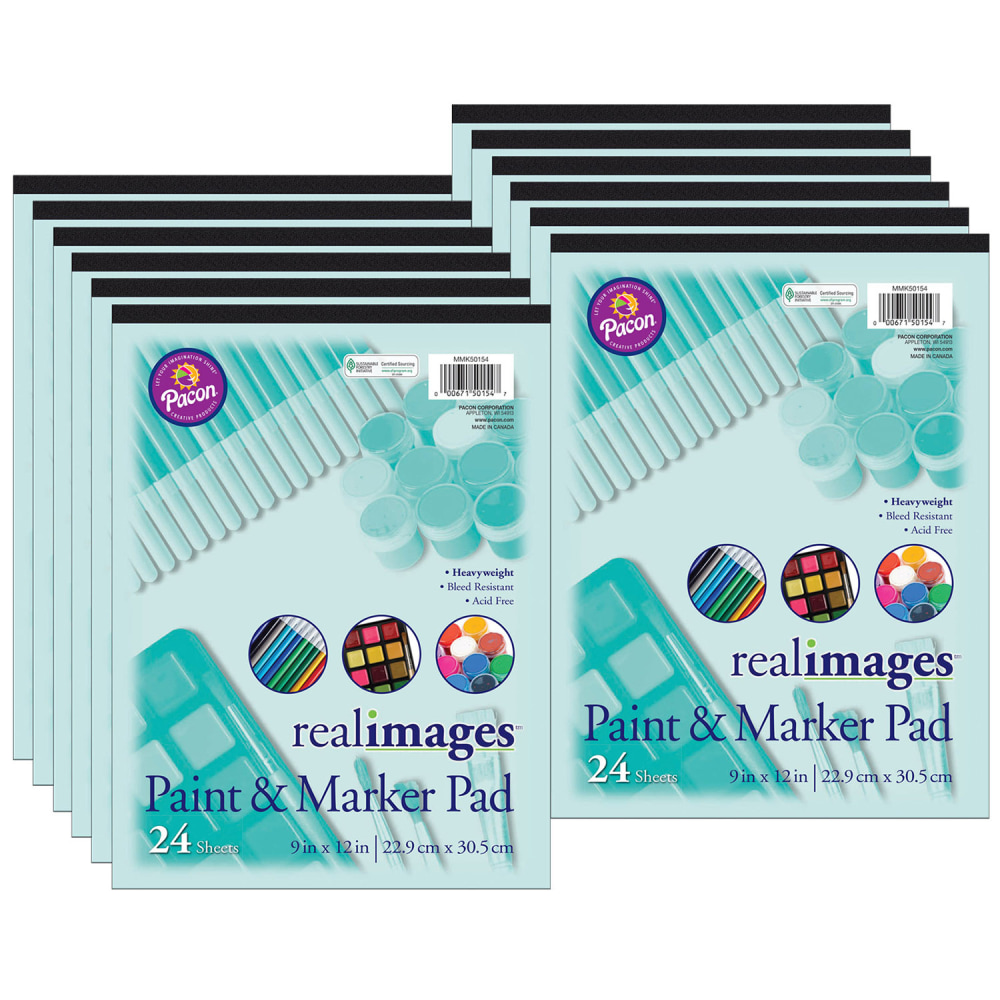 Real Images Paint & Marker Pads, 9in x 12in, White, 24 Sheets Per Pad, Pack Of 12 Pads MPN:PACMMK50154-12
