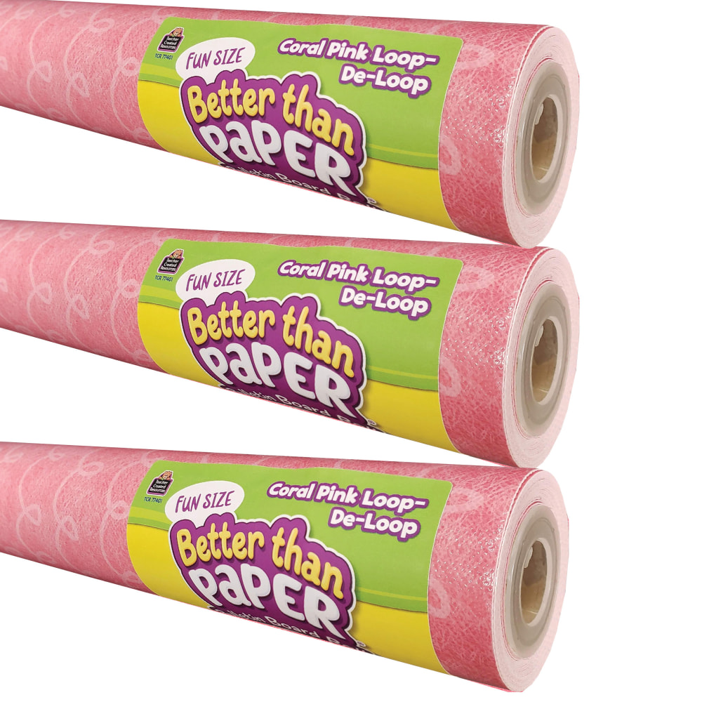 Teacher Created Resources Fun-Size Better Than Paper Bulletin Board Rolls, 18in x 12ft, Coral Pink Loop-De-Loop, Pack Of 3 Rolls MPN:TCR77401-3