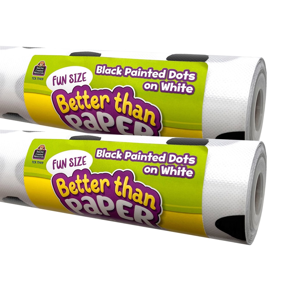 Teacher Created Resources Fun-Size Better Than Paper Bulletin Board Rolls, 18in x 12ft, Black Painted Dots On White, Pack Of 2 Rolls MPN:TCR77419-2
