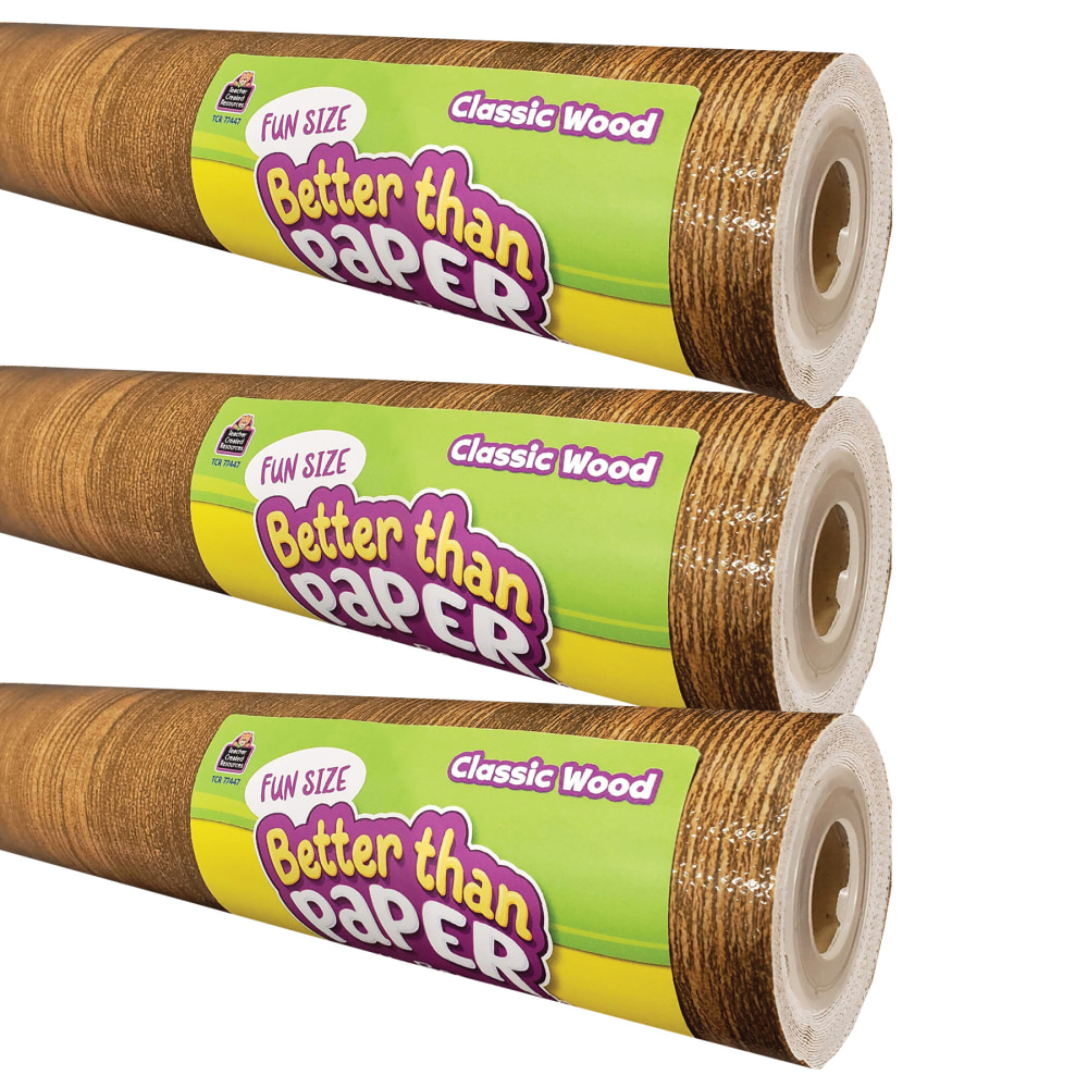 Teacher Created Resources Fun-Size Better Than Paper Bulletin Board Rolls, 18in x 12ft, Classic Wood, Pack Of 3 Rolls MPN:TCR77447-3