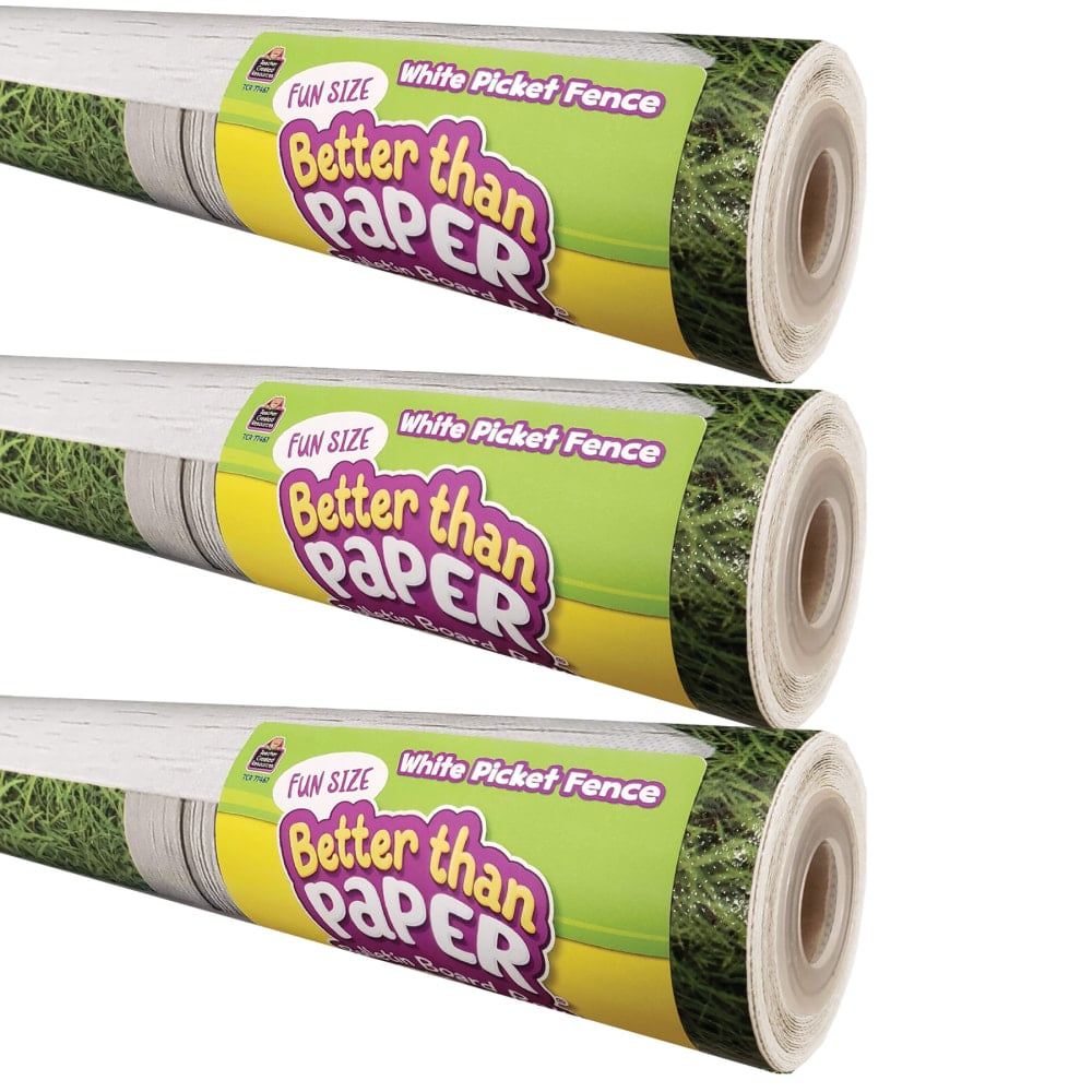 Teacher Created Resources Fun-Size Better Than Paper Bulletin Board Rolls, 18in x 12ft, White Picket Fence, Pack Of 3 Rolls MPN:TCR77467-3