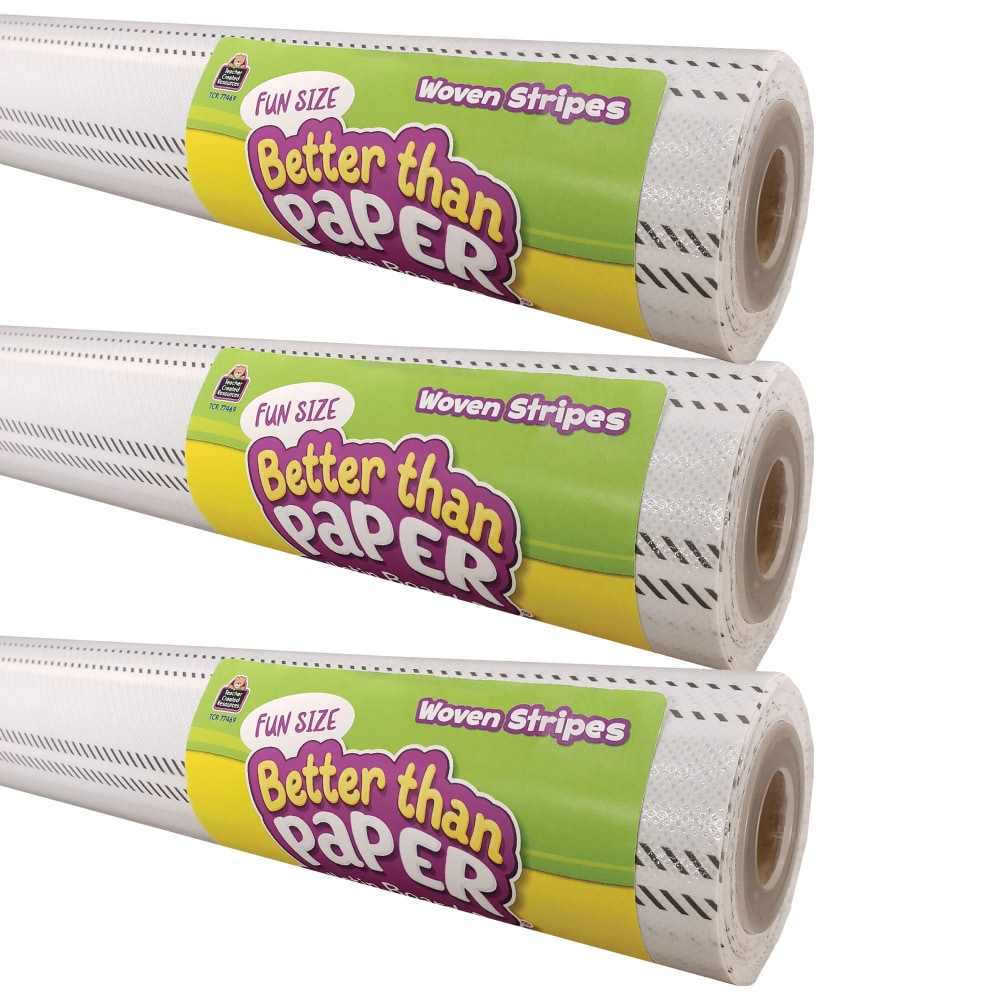 Teacher Created Resources Fun-Size Better Than Paper Bulletin Board Rolls, 18in x 12ft, Woven Stripes, Pack Of 3 Rolls MPN:TCR77469-3