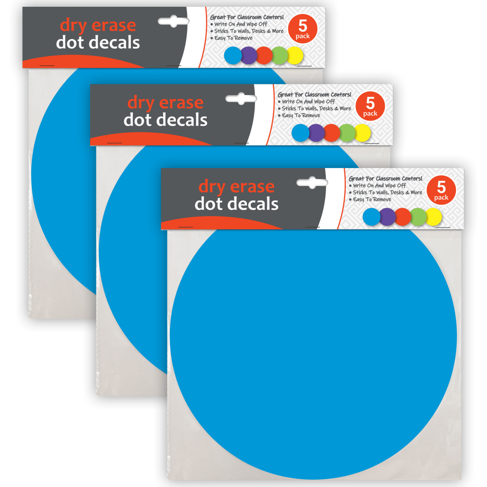 C-Line Dry-Erase Dot Decals, 11in x 11in, Assorted Colors, 5 Decals Per Pack, Set Of 3 Packs MPN:CLI40520-3