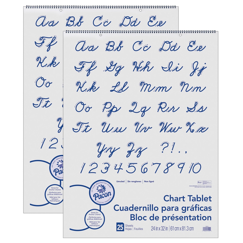 Pacon Chart Tablets, Unruled, 24in x 32in, 25 Sheets, Cursive Covers, Pack Of 2 Tablets MPN:PAC74510-2