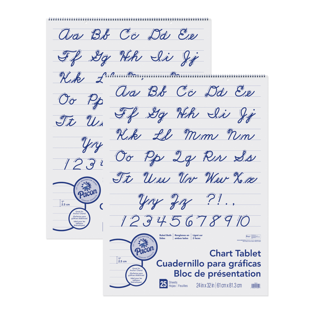 Pacon Chart Tablets, 24in x 32in, 1in Ruled, 25 Sheets, Cursive Cover, Pack Of 2 Tablets MPN:PAC74610-2
