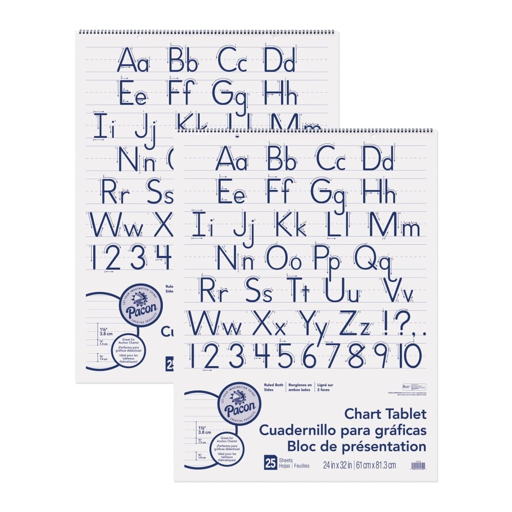 Pacon Chart Tablets, 24in x 32in, 1-1/2in Ruled, 25 Sheets, Manuscript Cover, Pack Of 2 Tablets MPN:PAC74710-2