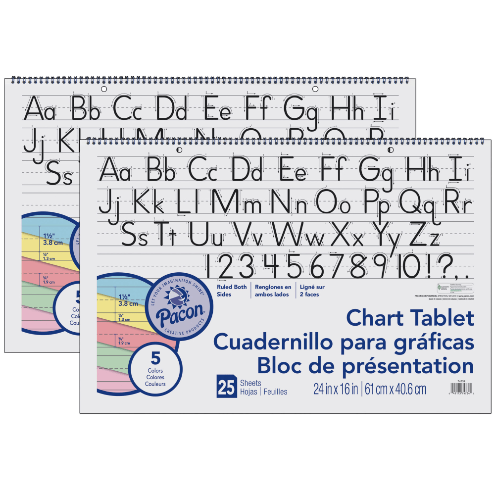 Pacon Colored Paper Chart Tablets, 24in x 16in, Assorted Colors, 25 Sheets, Pack Of 2 Tablets MPN:PAC74734-2