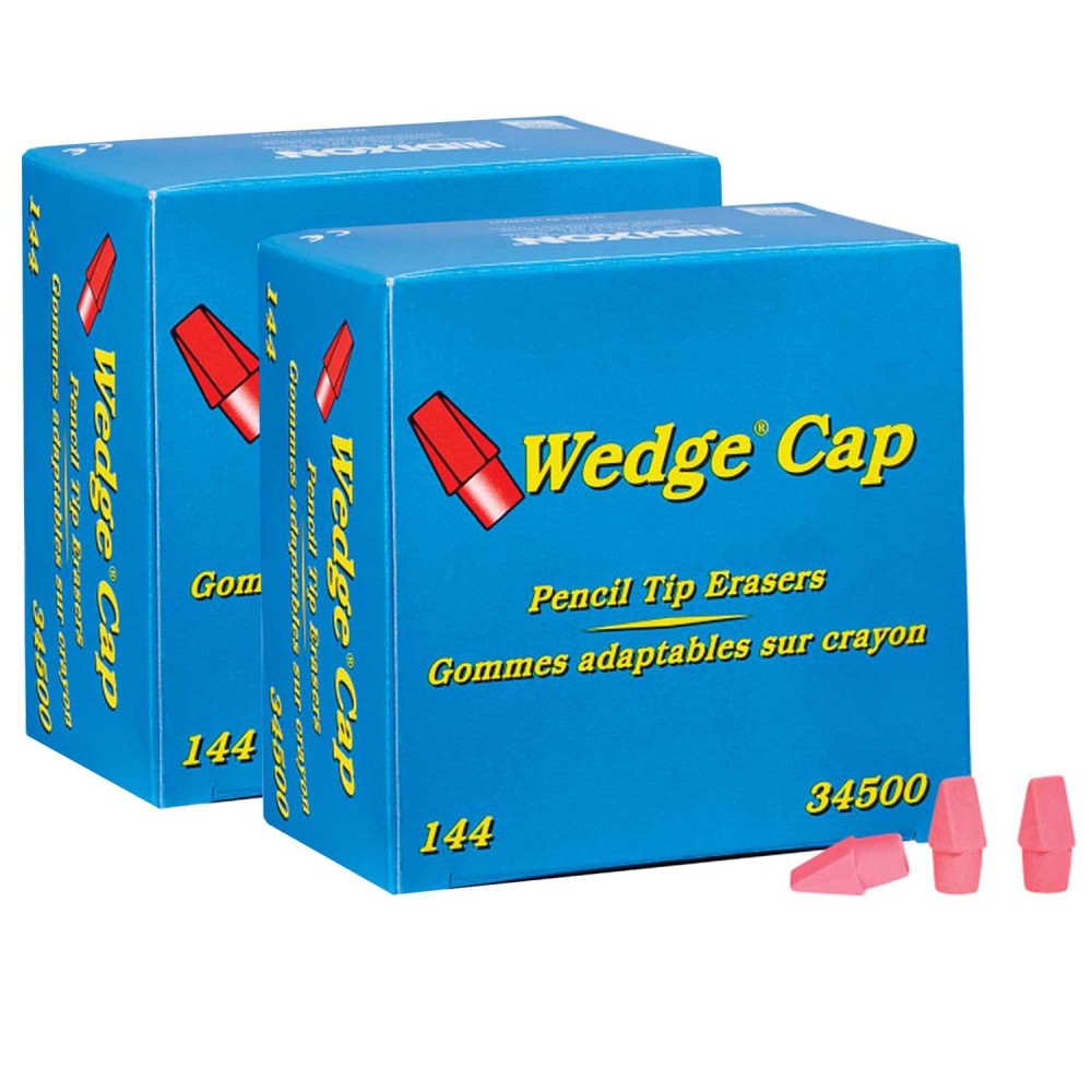 Dixon Wedge Pencil Cap Erasers, Pink, 144 Erasers Per Pack, Set Of 2 Packs MPN:DIX34500-2
