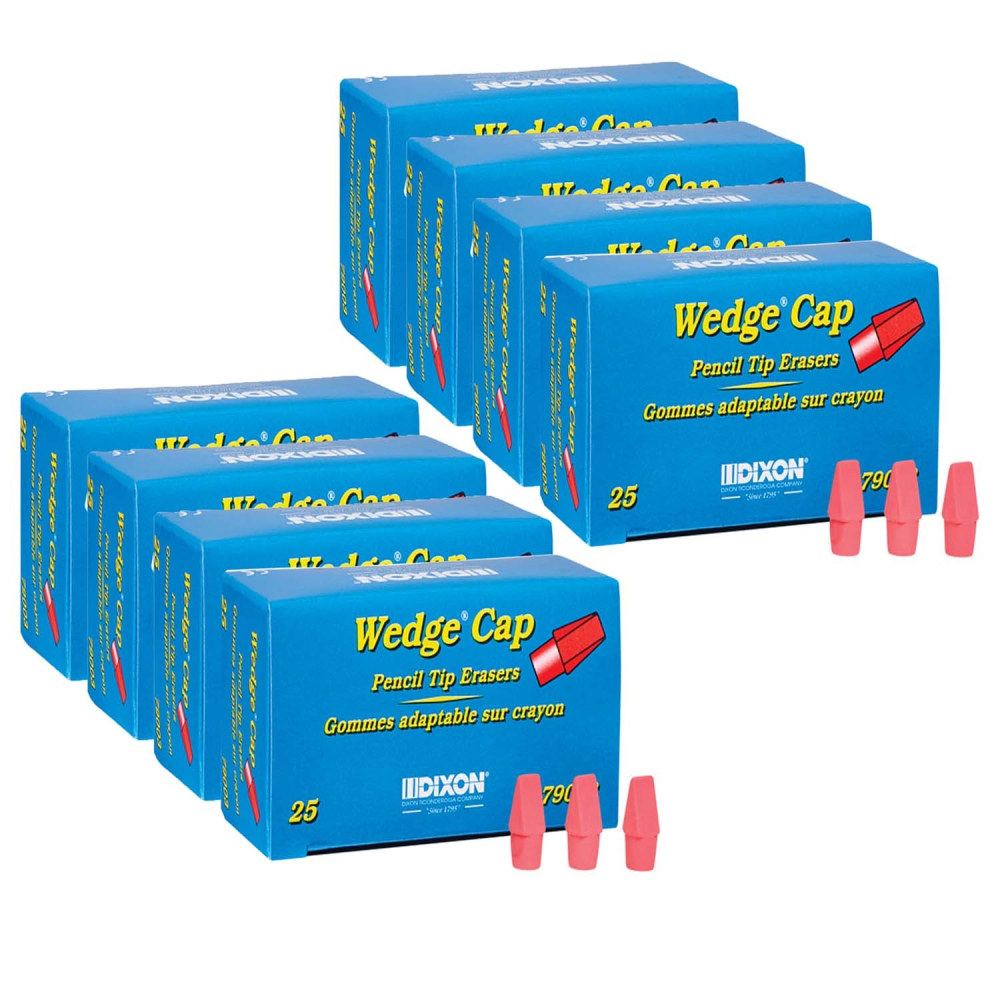 Dixon Wedge Pencil Cap Erasers, Pink, 25 Per Pack, Set Of 8 Packs MPN:DIX79003-8