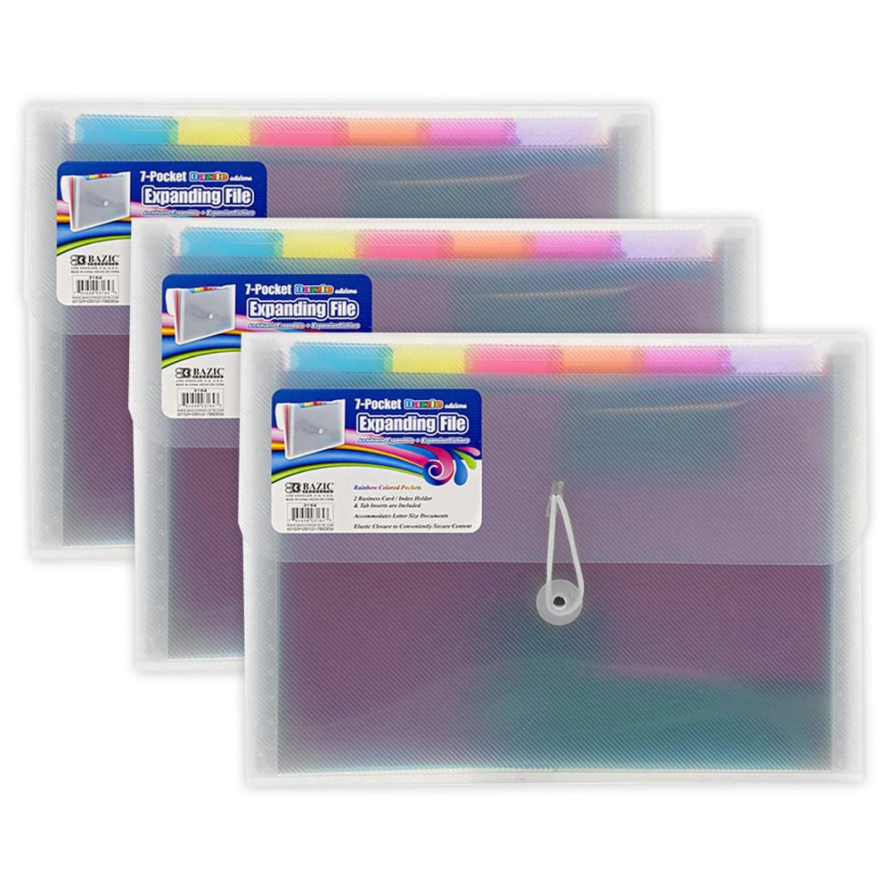 BAZIC Products Poly Expanding File, 7-Pocket, Letter Size, Rainbow, Pack Of 3 MPN:BAZ3164-3