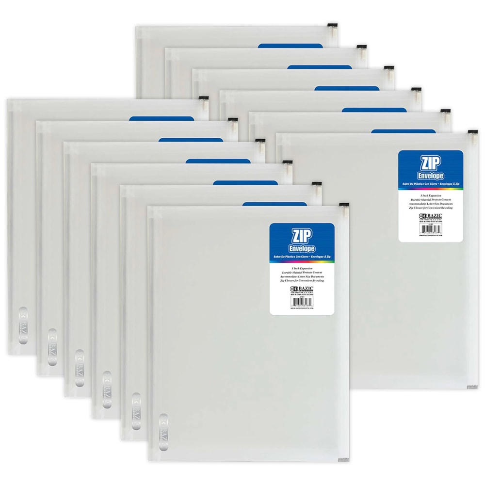 BAZIC Products Zip Envelope, Letter Size, Clear, Pack Of 12 MPN:BAZ3187-12