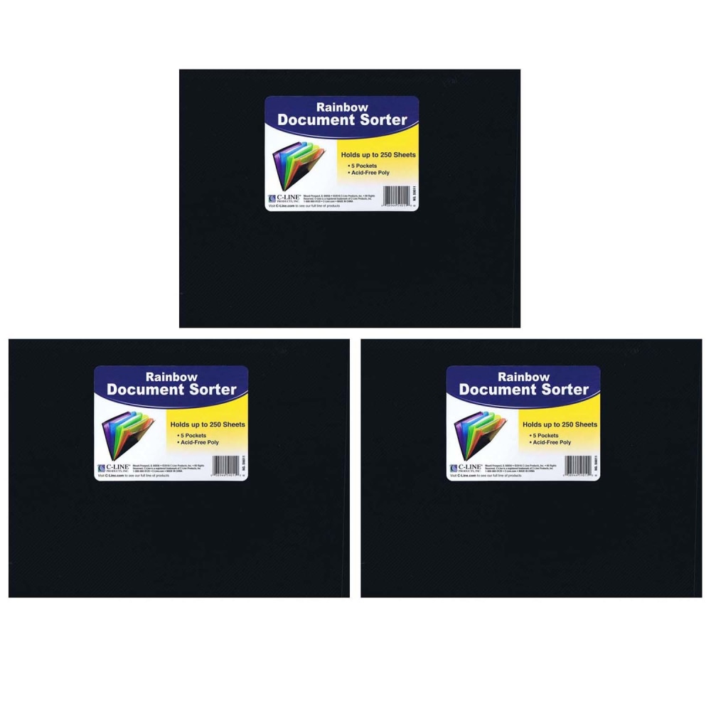 C-Line Rainbow Document Sorter, 5-Pocket, Letter Size, Black/Multicolor, Pack Of 3 MPN:CLI59011-3