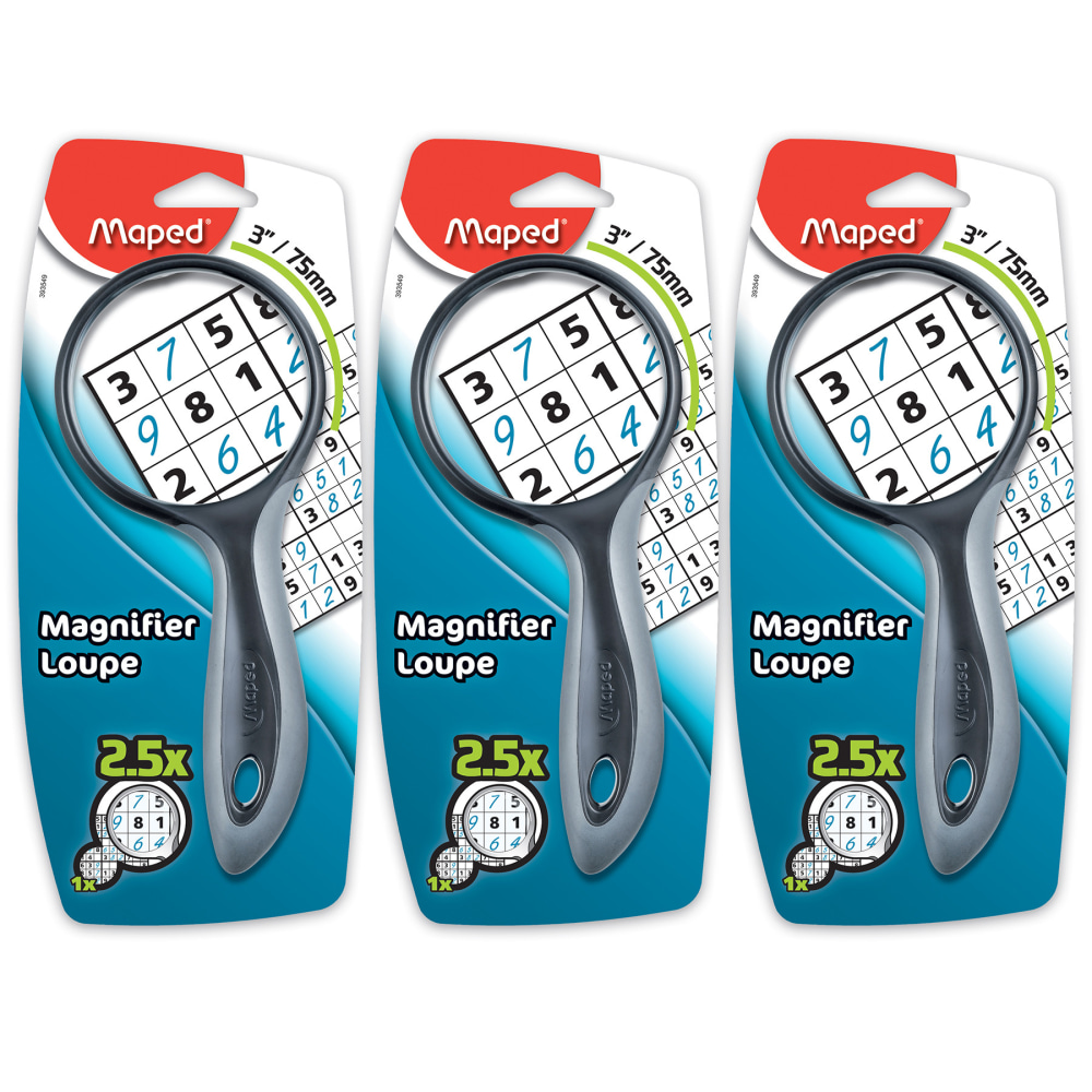 Maped Ergologic Large 2.5X Magnifying Glass, 3in, Assorted Colors, Pack Of 3 MPN:MAP393549-3