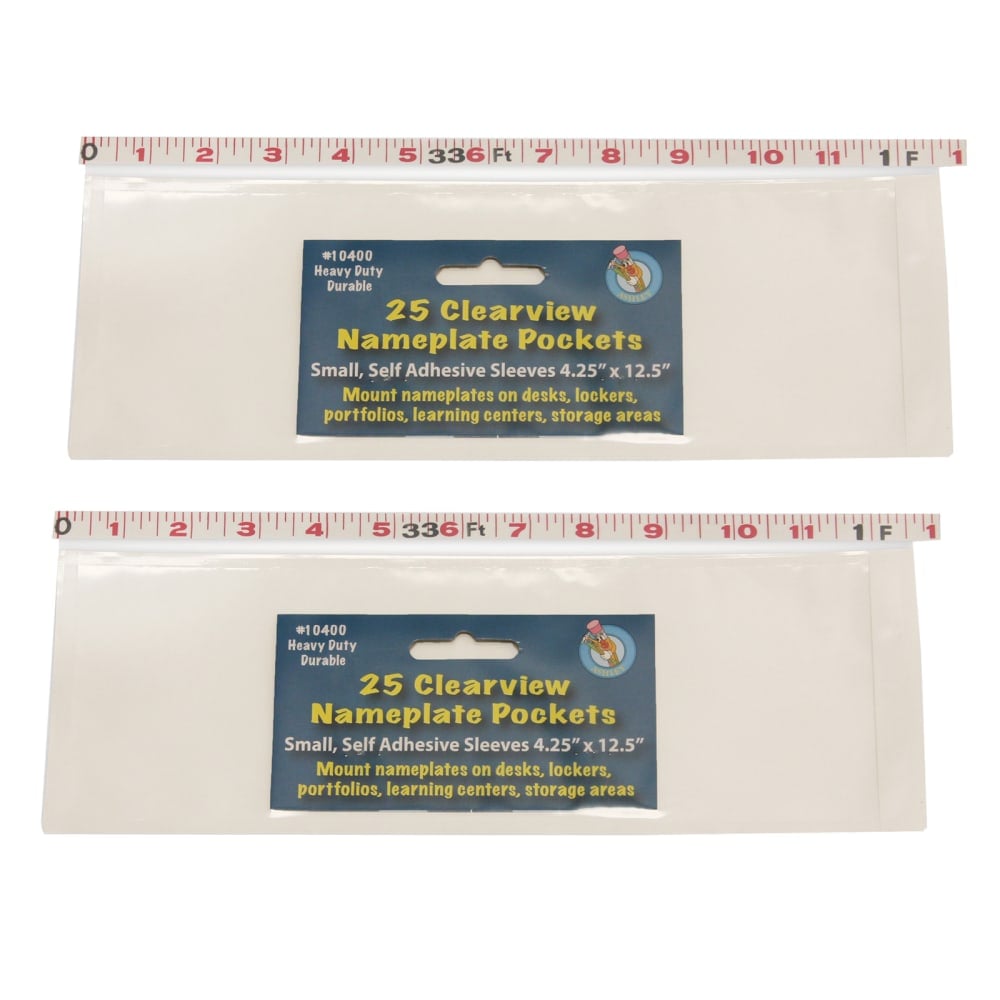 Ashley Productions Clear View Self-Adhesive Name Plate Pockets, 4-1/4in x 12-1/2in, 25 Pockets Per Pack, Set Of 2 Packs MPN:ASH10400-2
