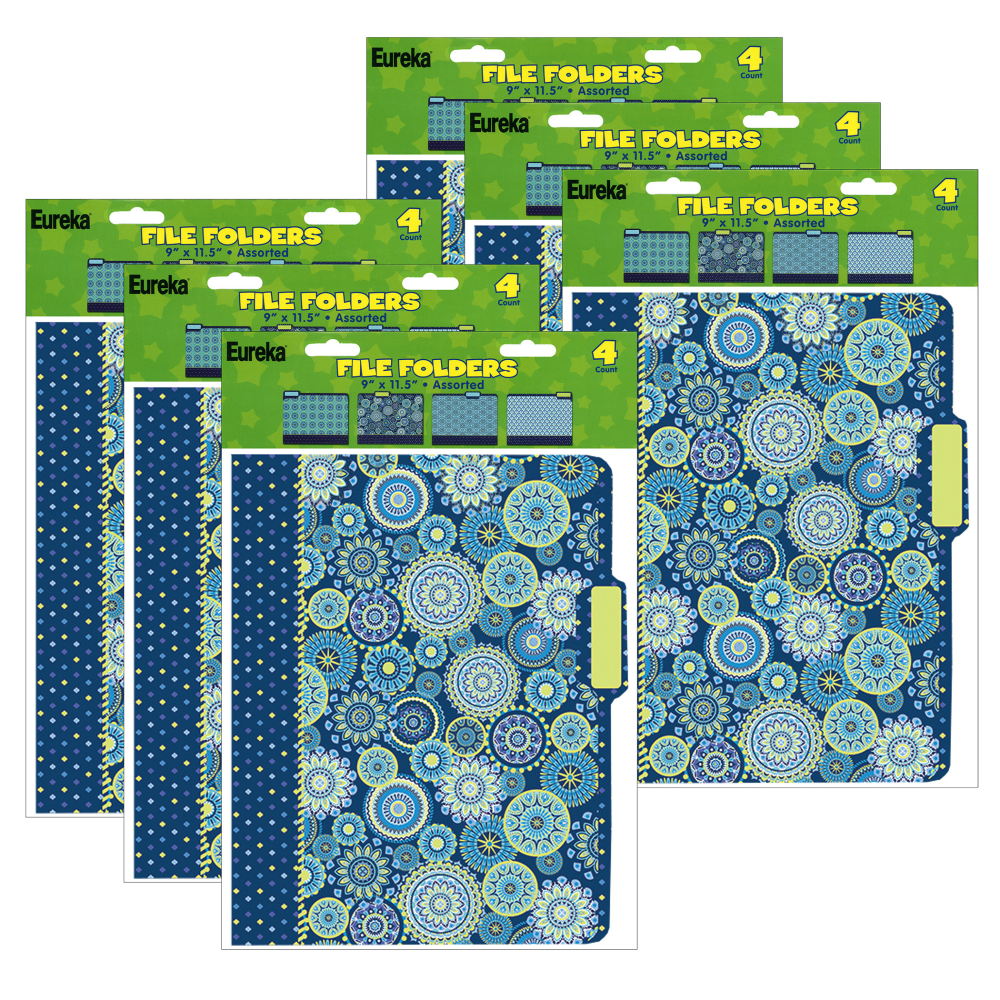 Eureka File Folders, Letter Size, Blue Harmony, 4 Per Pack, Set Of 6 Packs MPN:EU-866413-6