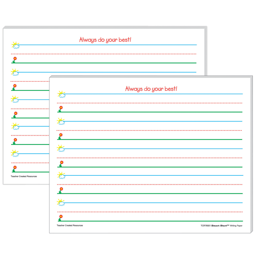Teacher Created Resources Smart Start K-1 Writing Paper, 8-1/2in x 11in, Primary Rule, White, 100 Sheets Per Pack, Set Of 2 Packs MPN:TCR76501-2