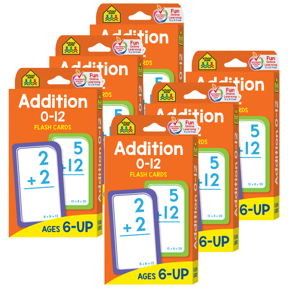School Zone Publishing Addition 0-12 Flash Cards, Set Of 6 Packs MPN:SZP04006-6