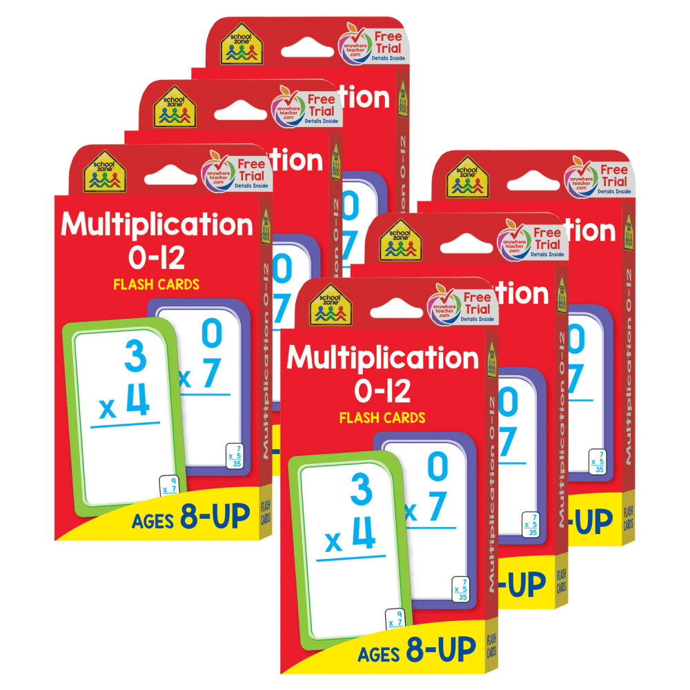 School Zone Publishing Multiplication 0-12 Flash Cards, Grades 3 To 4, Set Of 6 Packs MPN:SZP04008-6