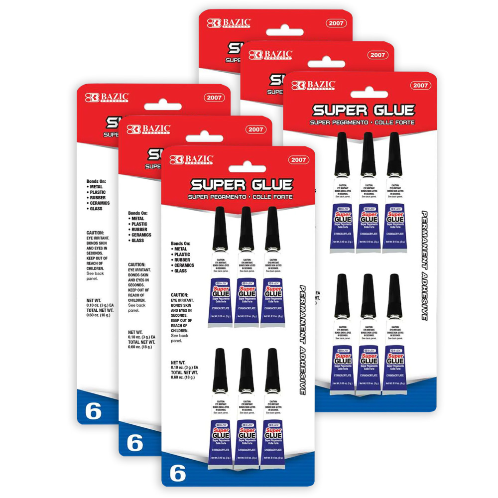BAZIC Products Super Glue, 0.10 oz (3g), 6 Per Pack, Set Of 6 Packs MPN:BAZ2007-6