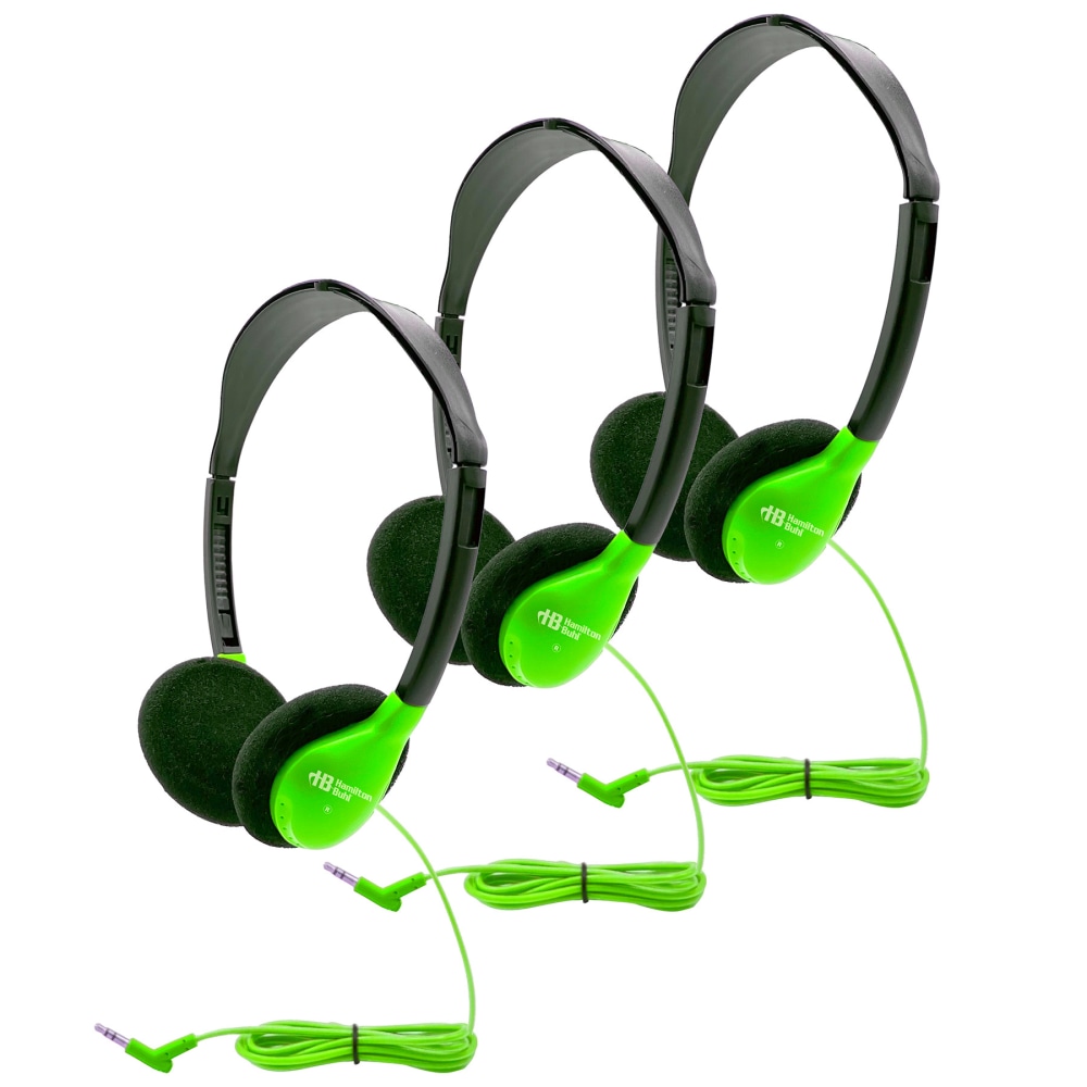 HamiltonBuhl Personal On-Ear Stereo Headphones, Green, Pack Of 3 Headphones MPN:HECHA2GRN-3