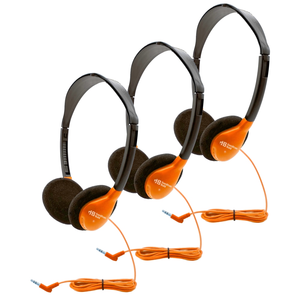 HamiltonBuhl Personal On-Ear Stereo Headphones, Orange, Pack Of 3 Headphones MPN:HECHA2ORG-3