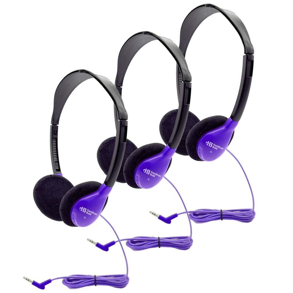 HamiltonBuhl Personal On-Ear Stereo Headphones, Purple, Pack Of 3 Headphones MPN:HECHA2PPL-3