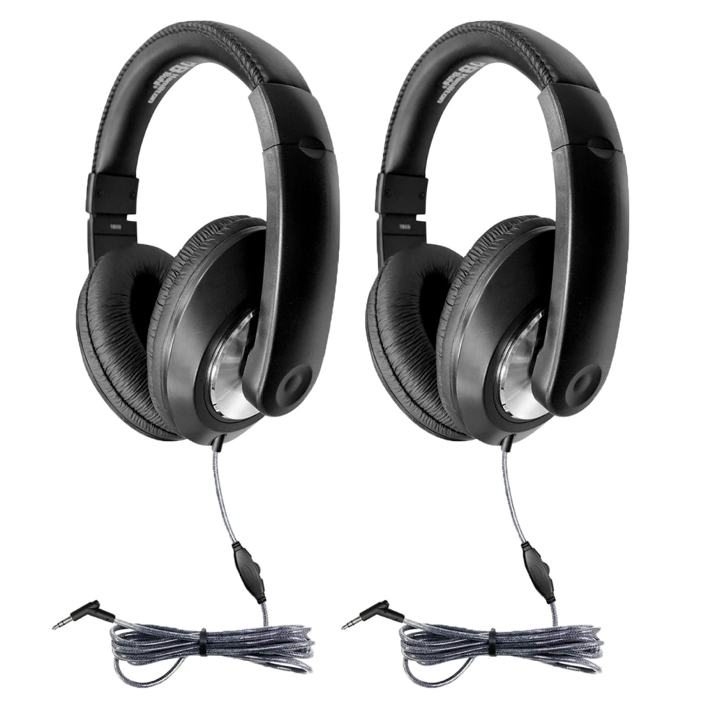 HamiltonBuhl Smart-Trek Deluxe Stereo Headphones With In-Line Volume Control, Black, Pack Of 2 Headphones, HECST1BK-2 MPN:HECST1BK-2