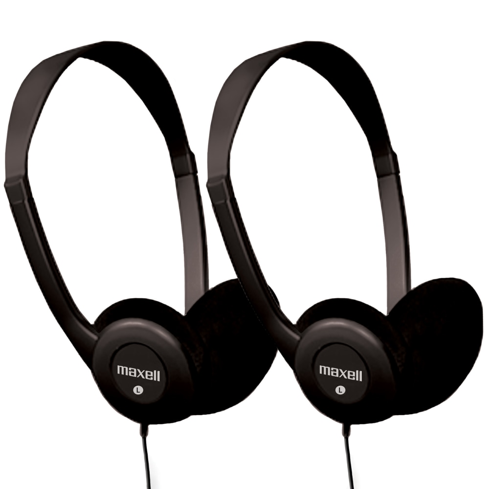 Maxell HP-100 Budget Stereo Headphones, Black, Pack Of 2 Headphones, MAX190319-2 MPN:MAX190319-2