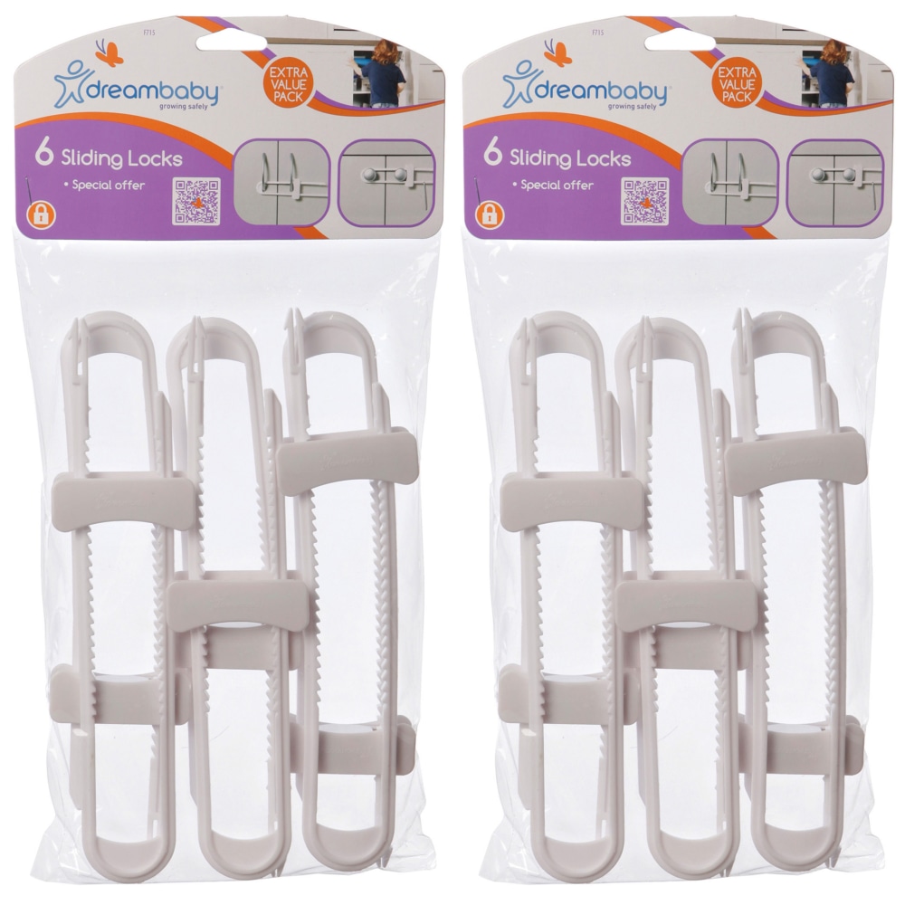 Dreambaby Cabinet Sliding Locks, 6 Locks Per Pack, Set Of 2 Packs MPN:DB-L715-2