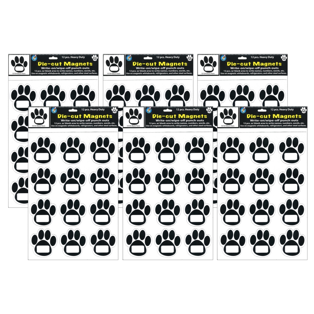 Ashley Productions Die-Cut Magnets, Black Paw Prints, 11in x 8-1/2in, 12 Magnets Per Pack, Set Of 6 Packs MPN:ASH10104-6