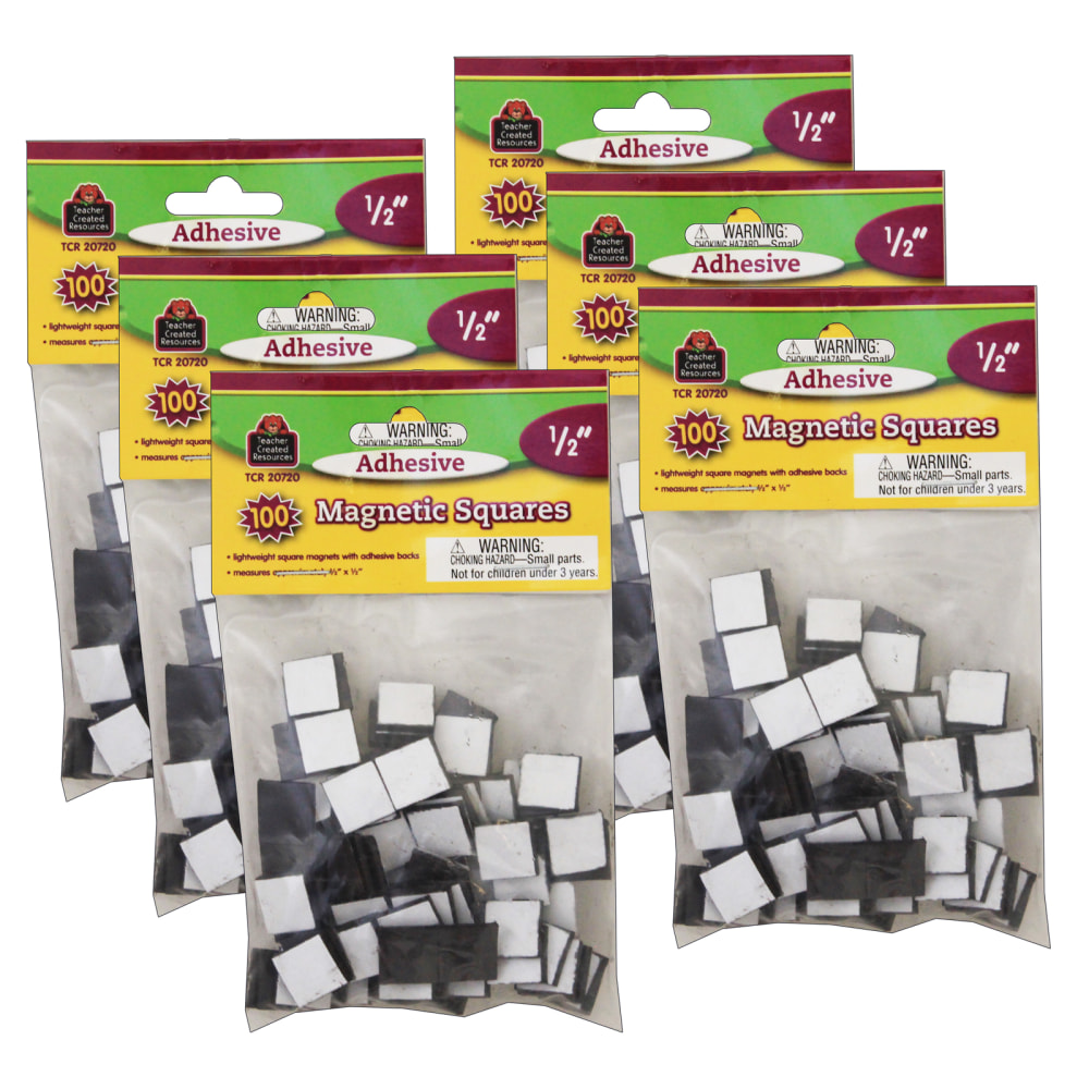 Teacher Created Resources Adhesive Magnetic Squares, 1/2in x 1/2in, Black, 100 Magnets Per Pack, Set Of 6 Packs MPN:TCR20720-6