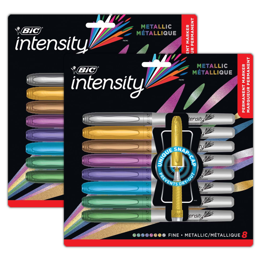BIC Intensity Metallic Permanent Markers, Fine Point, Assorted Metallic, 8 Per Pack, Set Of 2 Packs MPN:BICGMPMP81AST-2
