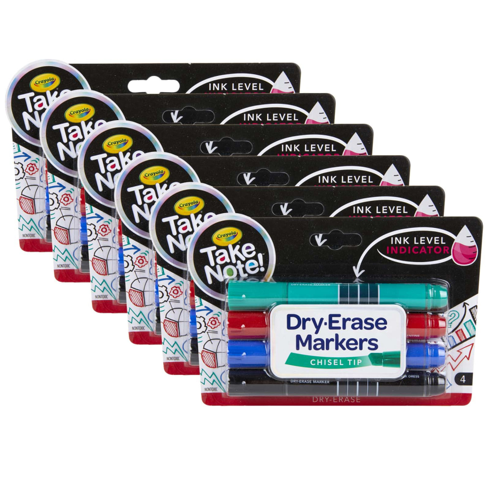 Crayola Take Note Dry-Erase Markers, Chisel Tip, Assorted Colors, Pack Of 4 Markers, Set Of 6 Packs MPN:BIN586543-6