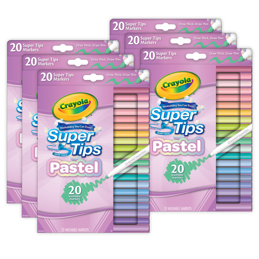 Crayola Supertip Markers, Pastel, 20 Per Pack, Set Of 6 Packs MPN:BIN587516-6