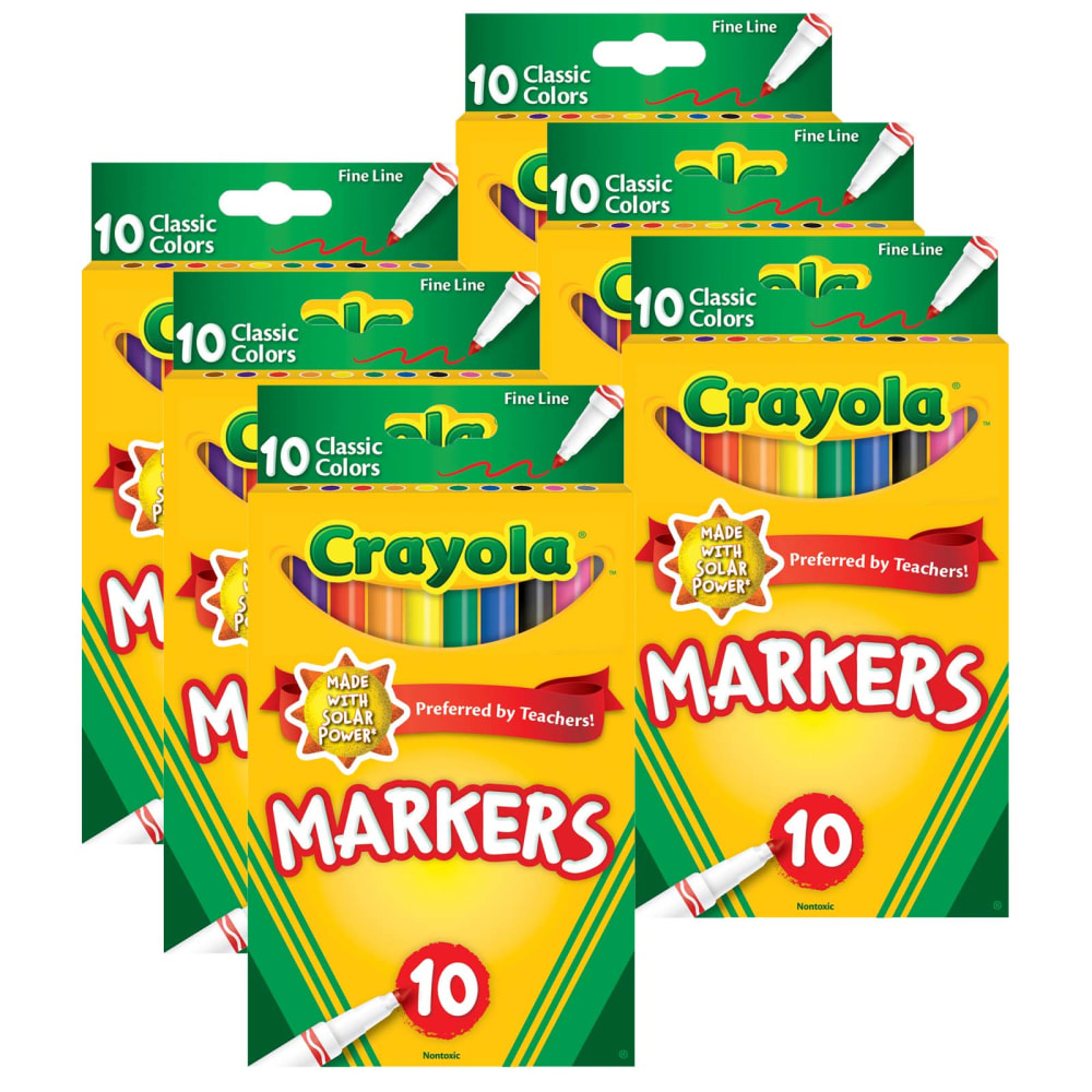 Crayola Fine Line Markers, Fine Point, Assorted Classic Colors, 10 Markers Per Pack, Set Of 6 Packs MPN:BIN587726-6
