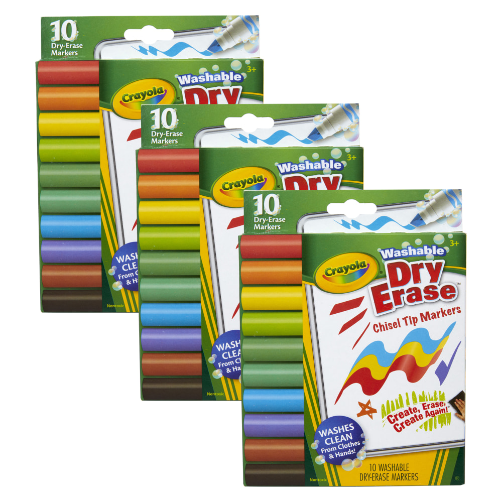 Crayola Washable Dry-Erase Markers, Dura-Wedge Tip, Assorted Colors, Pack Of 10 Markers, Set Of 3 Packs MPN:BIN587733-3